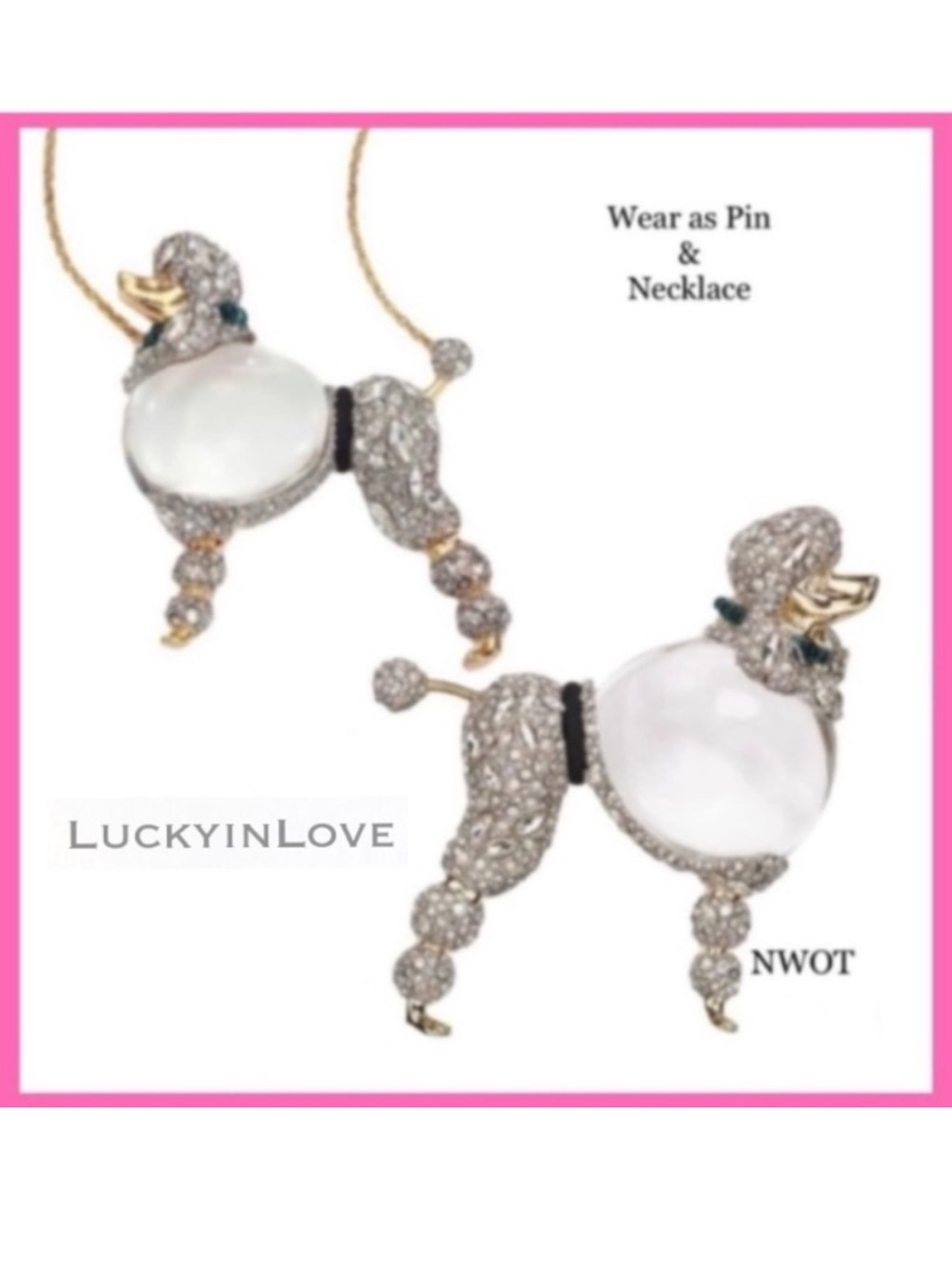 ALEXIS BITTAR NEW Clear Crystal French Poodle Convertible Brooch Pin & Necklace